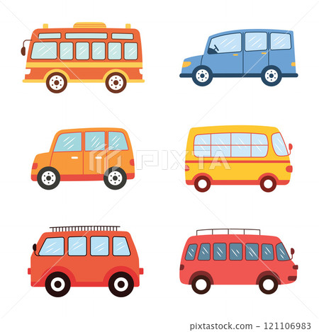 Illustration Set of Car Automobile Bus Vehicle Transport Transportation Journey Explore 121106983