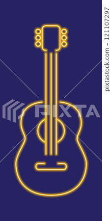 Yellow glowing neon guitar 121107297