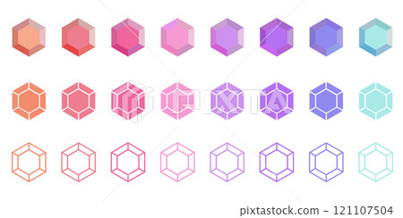 Hexagonal diamond illustration set Mineral and gemstone vector material Illustration Background illustration 121107504