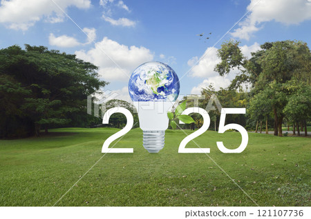 Happy new year 2025 ecology saving power and energy concept, Elements of this image furnished by NASA 121107736
