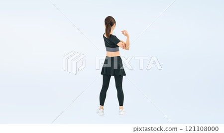 Full-body photo of a woman stretching in sportswear 121108000