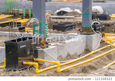 Gas station construction, tank oil installation piping, plastic piping, construction work 121108322