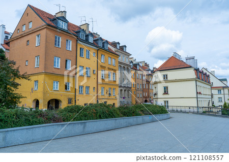 Old city. Warsaw Poland. Multicolored houses. Empty street without tourists. Warsaw, Poland - August 121108557
