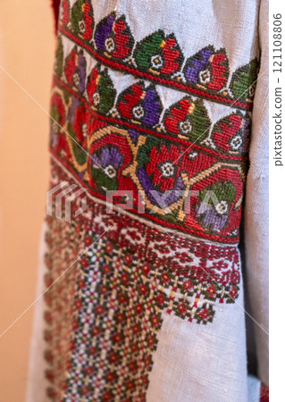 Ukrainian cross stitch. Vyshyvanka shirt. Embroidery Ukraine ornament. 121108806