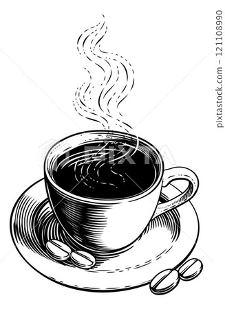 A Coffee Cup Mug and Coffee Beans Illustration 121108990