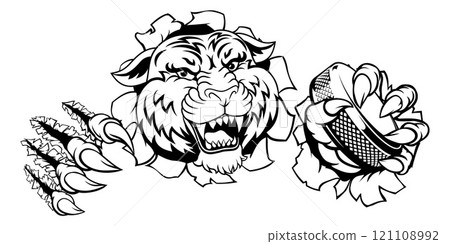 Tiger Ice Hockey Team Sports Cartoon Mascot Tiger Ice Hockey Team Sports Cartoon Mascot 121108992