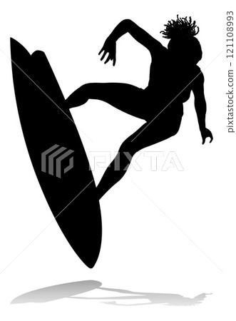 Woman Surfer Surfboard Female Surfer Silhouette Woman Surfer Surfboard Female Surfer Silhouette 121108993