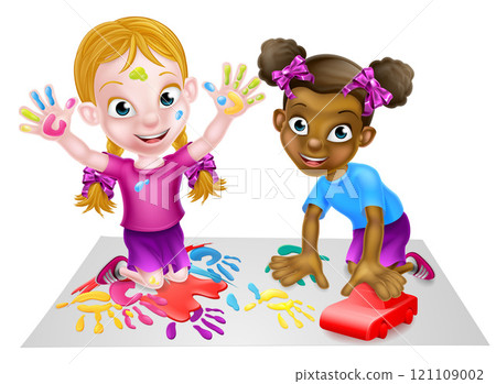 Cartoon Girls with Toy Car and Painting 121109002