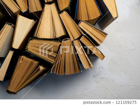 Book background. Old books in the library. Bookshelf shop. Knowledge, publications, literature. Bookish, bookstore, bookshop Book background. Old books in the library. Bookshelf shop. Knowledge, publications, literature. Bookish, bookstore, bookshop 121109275