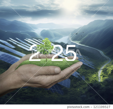 Happy new year 2025 green ecology and saving energy concept, Generative AI Happy new year 2025 green ecology and saving energy concept, Generative AI 121109327