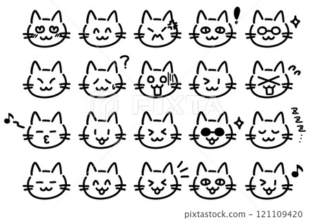 A set of line drawings of cats with various expressions A set of line drawings of cats with various expressions 121109420