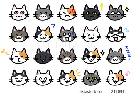 A set of cat illustrations with various expressions and patterns A set of cat illustrations with various expressions and patterns 121109421