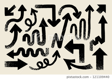 Set of hand-drawn monochrome arrows, as if drawn with chalk 121109440