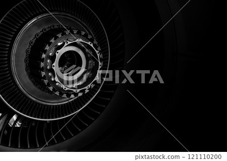 Airplane turbine background. Plane blades. Aviation detail 121110200