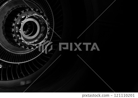 Airplane turbine background. Plane blades. Aviation detail 121110201