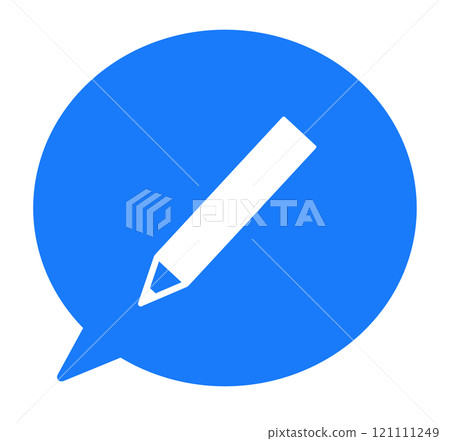Simple blue pencil mark and speech bubble 121111249
