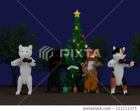 Christmas tree under the starry sky and cat string quartet 121111373