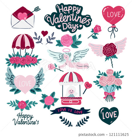 Cute Valentine's day vector set. Hand drawn romantic collection. 121111625