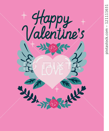 Happy Valentine's Day greeting card with hand drawn vector illustrations. 121111631