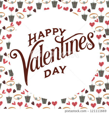 Valentines Day romantic seamless pattern with lettering Happy Valentine's Day. 121111669