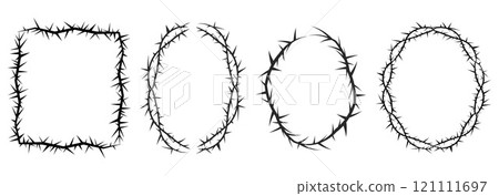 Thorn stem vine plant with spikes simple border frame oval y2k creepy branch. Barbed wire tattoo. Boundary frame. Thorn stem vine plant with spikes simple border frame oval y2k creepy branch. Barbed wire tattoo. Boundary frame. 121111697