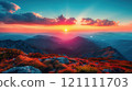 Magical sunset on the top of the mountain, the beauty of the wilderness 121111703
