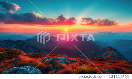 Magical sunset on the top of the mountain, the beauty of the wilderness Magical sunset on the top of the mountain, the beauty of the wilderness 121111703