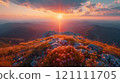 Magical sunset on the top of the mountain, the beauty of the wilderness 121111705