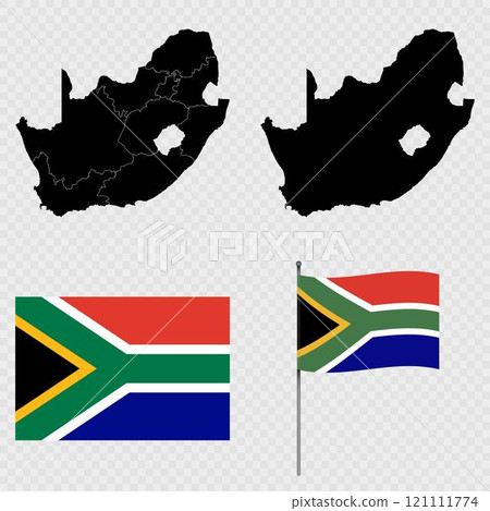 Set of maps, flag and flagpole of South Africa. Vector illustration. 121111774