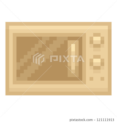 Pixel illustration of a cream colored microwave 121111913