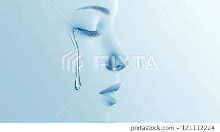 Sad woman crying with a big tear falling down her face 121112224