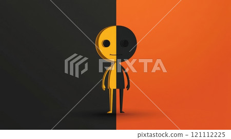 Cartoon character splitting in two opposite personalities showing positive and negative sides 121112225