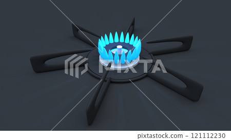 Close-up illustration of the trivet and burner of a gas stove 121112230