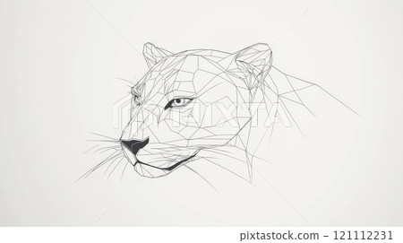 Geometric lioness composed of interconnected lines forming triangles 121112231