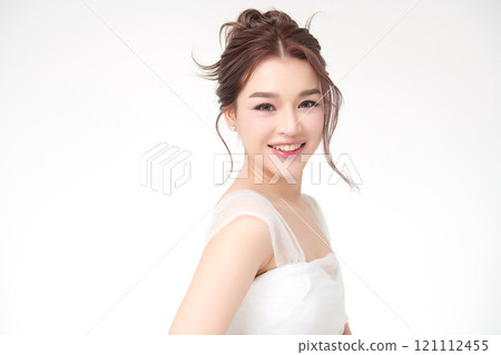 Beautiful young asian woman with clean fresh skin on white background, Face care, Facial treatment, Cosmetology, beauty and spa, Asian women portrait. 121112455