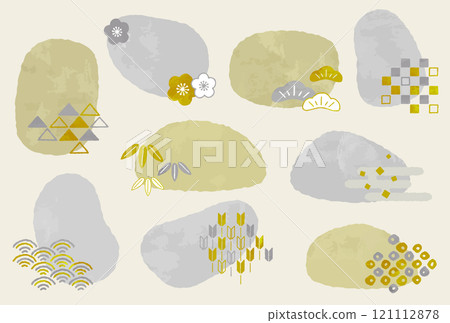 Gold and silver hand-drawn Japanese pattern frame set (vector version) 121112878