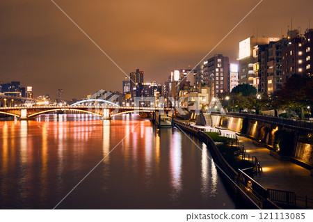 view of Sumida River at night. view of Sumida River at night. 121113085