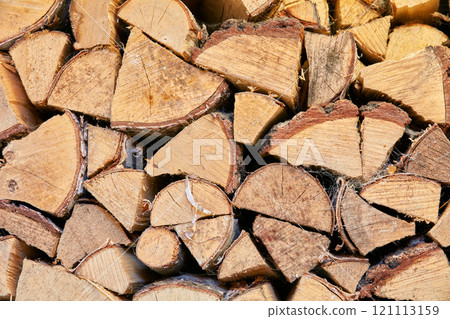 Background. Wood chopped up and stacked into a storage pile. Collecting firewood as a source of energy. Different sizes and shapes of logs after felling, materials for tools and shelter from above. Background. Wood chopped up and stacked into a storage pile. Collecting firewood as a source of energy. Different sizes and shapes of logs after felling, materials for tools and shelter from above. 121113159