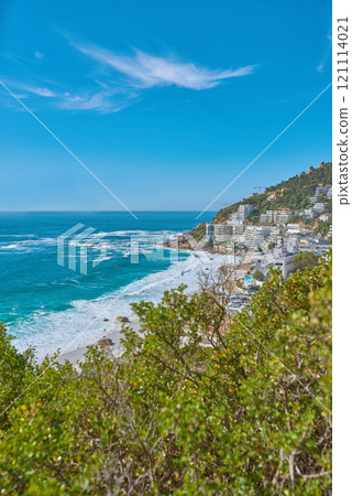 Scenic seascape of Clifton beach, Cape Town, South Africa with hotels and holiday houses situated on a beachfront. Beautiful rock outcrops of mountaintops and nature near the coastline or bay Scenic seascape of Clifton beach, Cape Town, South Africa with hotels and holiday houses situated on a beachfront. Beautiful rock outcrops of mountaintops and nature near the coastline or bay 121114021