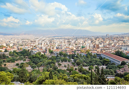 The view out over the city of Athens in the sunlight The view out over the city of Athens in the sunlight 121114693