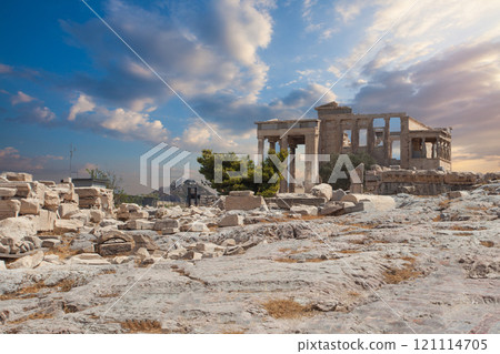 Ancient architecture and blue sky clouds. Parthenon in Athens, Greece. Ancient architecture and blue sky clouds. Parthenon in Athens, Greece. 121114705