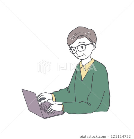 Illustration of a senior man using a laptop 121114732