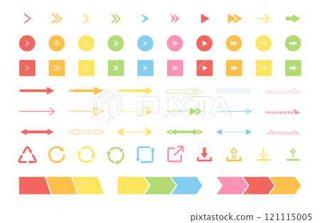 Various arrow illustration set / color / colorful / red / orange / yellow / green / light blue / pink 121115005