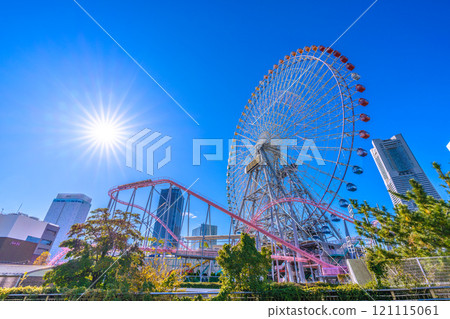 Yokohama cityscape in Japan - View of the large Ferris wheel and roller coaster around Sakuragicho Station (December 8th) 121115061