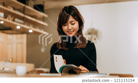 A woman reading a magazine 121115154