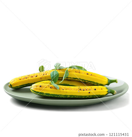 Grilled summer squash char marks olive oil herbs vibrant yellow and green Culinary and Food 121115431