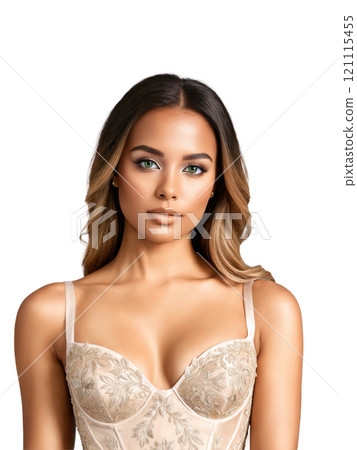 A bridal bustier with subtle shaping and a sleek, minimalist design made from organic silk, featuring delicate metallic embroidery and 121115455