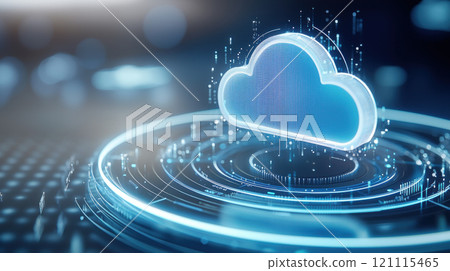 Digital transformation concept. Cloud computing with glowing digital cloud and futuristic interface 121115465