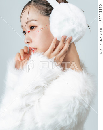 Fashion image of a woman wearing a fur coat Cosmetics, beauty, skin care 121115550