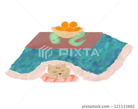 貓與蛇的溫馨插圖，蛇年，睡新年 121115662